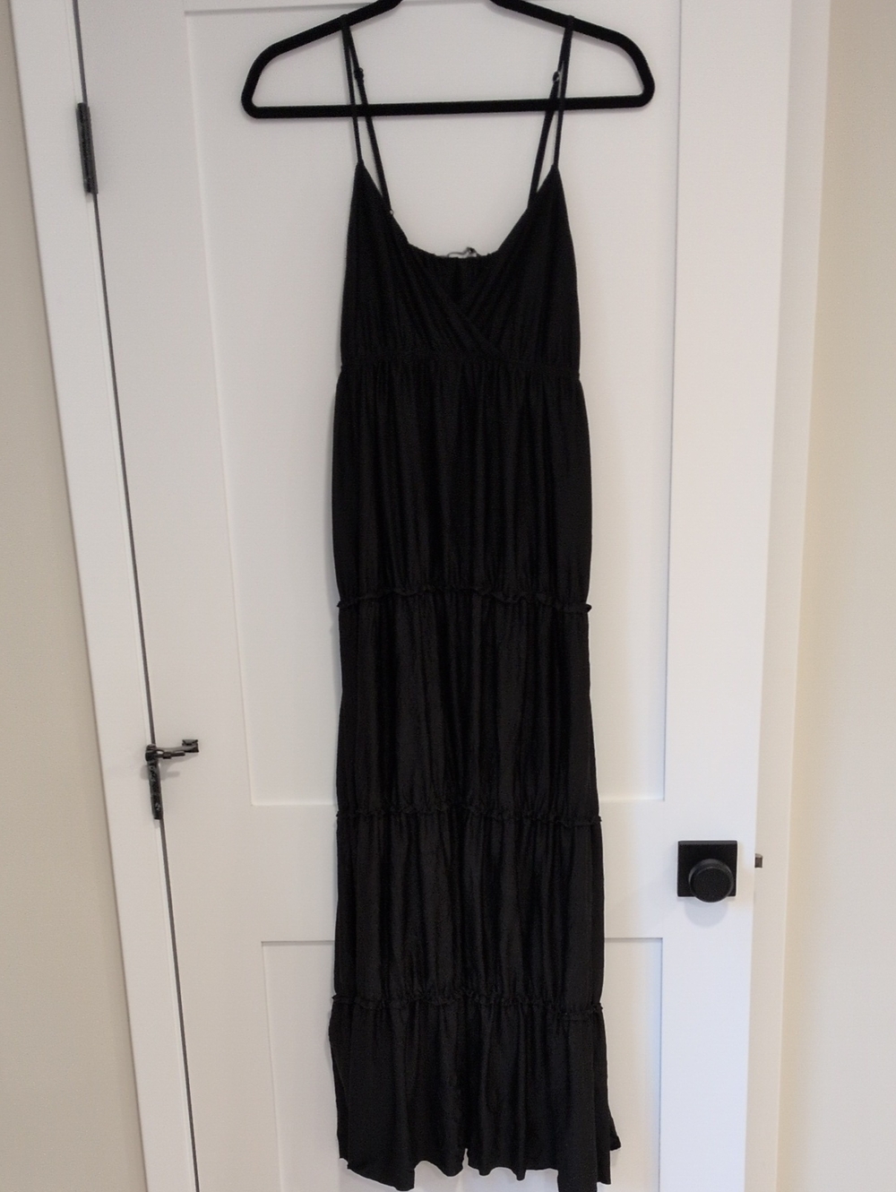 Bershka Black Spaghetti-Strap Tiered Maxi Dress